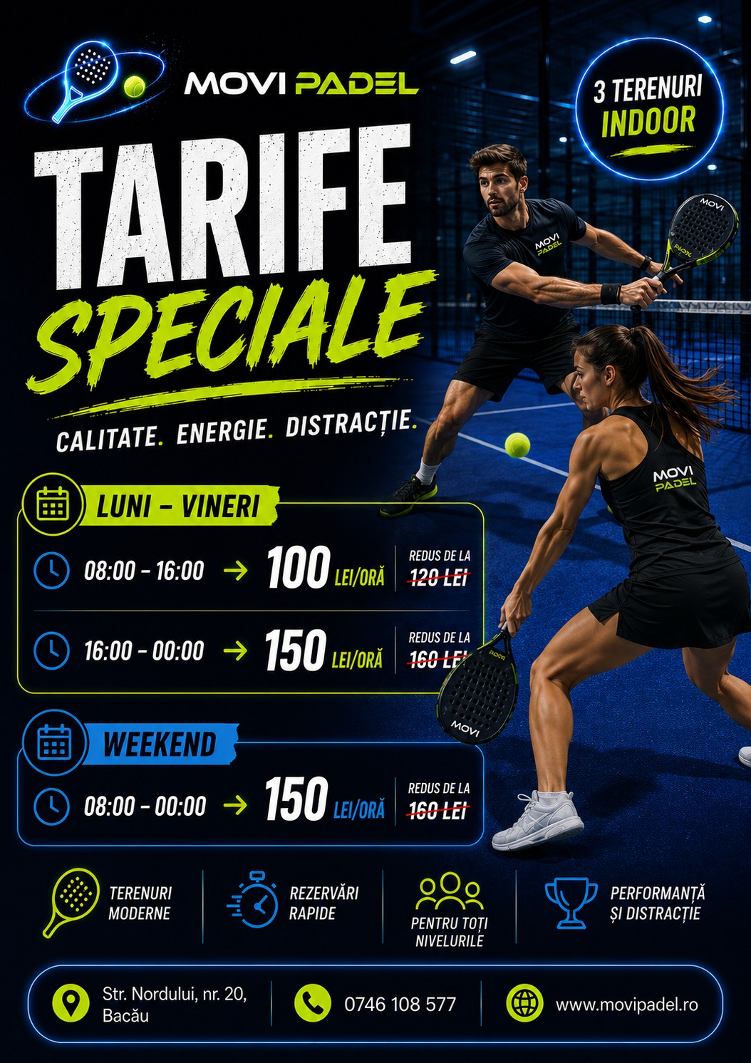 Tarife speciale Movi Padel Bacau - 3 terenuri indoor